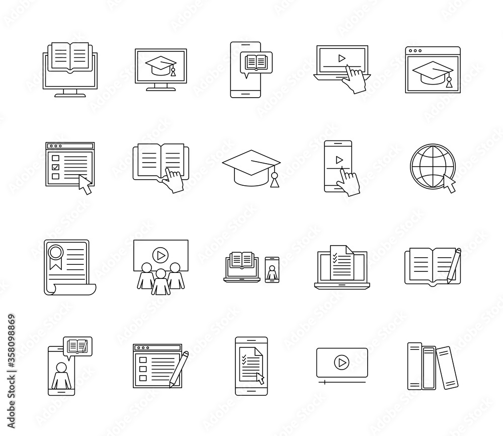 silhouette style icon set design, Education online and elearning theme Vector illustration