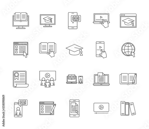 silhouette style icon set design, Education online and elearning theme Vector illustration