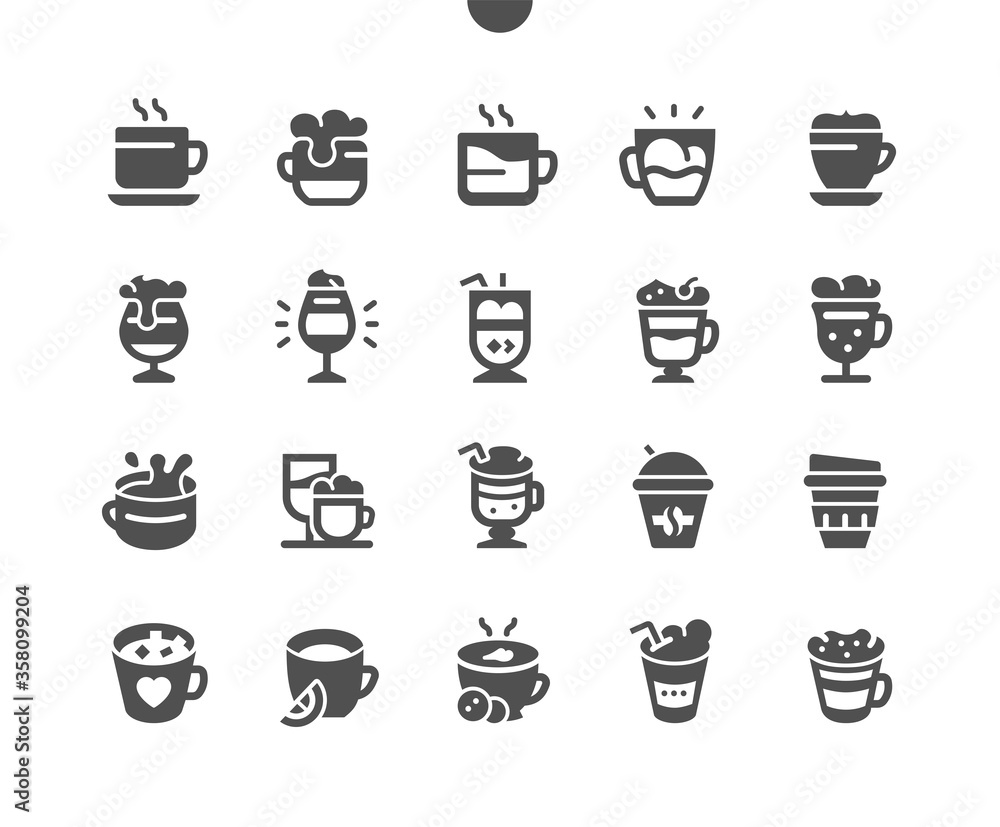 Obraz premium Coffee types Well-crafted Pixel Perfect Vector Solid Icons 30 2x Grid for Web Graphics and Apps. Simple Minimal Pictogram