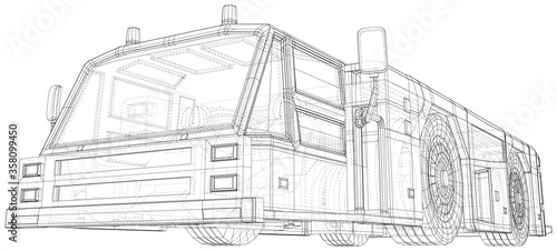 Towing vehicle. Tow truck Vector illustration. Wire-frame line isolated. Vector rendering of 3d.