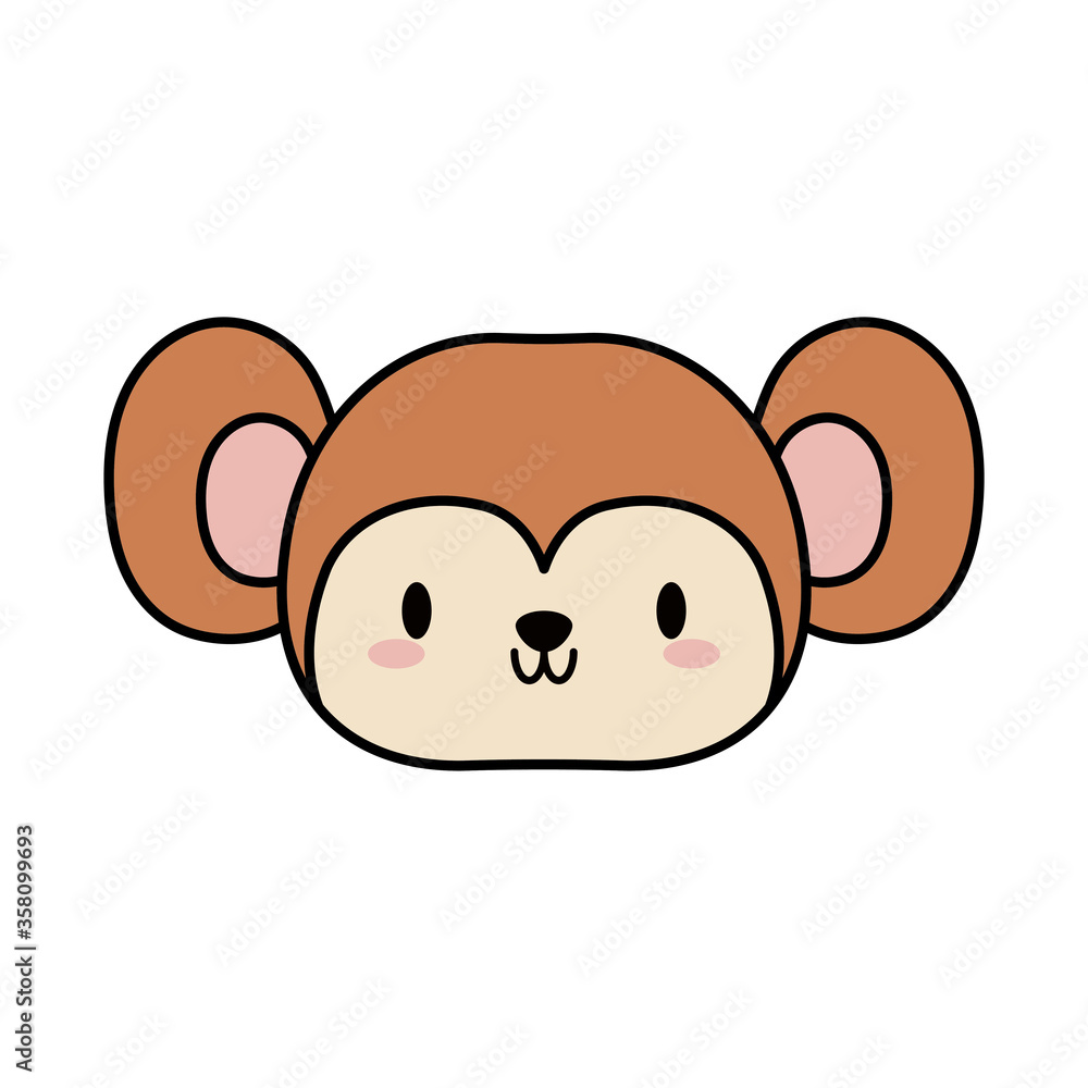 head of monkey baby kawaii, line and fill style icon head of monkey baby kawaii, line and fill style icon