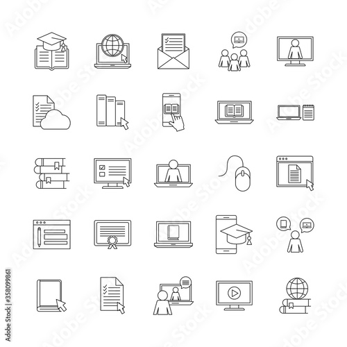 silhouette style icon set design, Education online and elearning theme Vector illustration