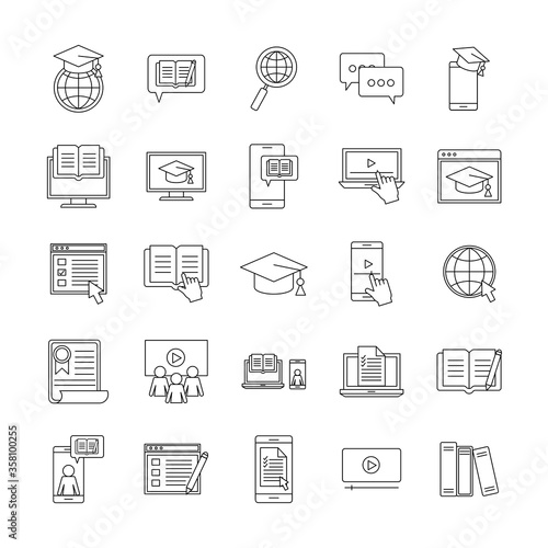 silhouette style icon set design, Education online and elearning theme Vector illustration