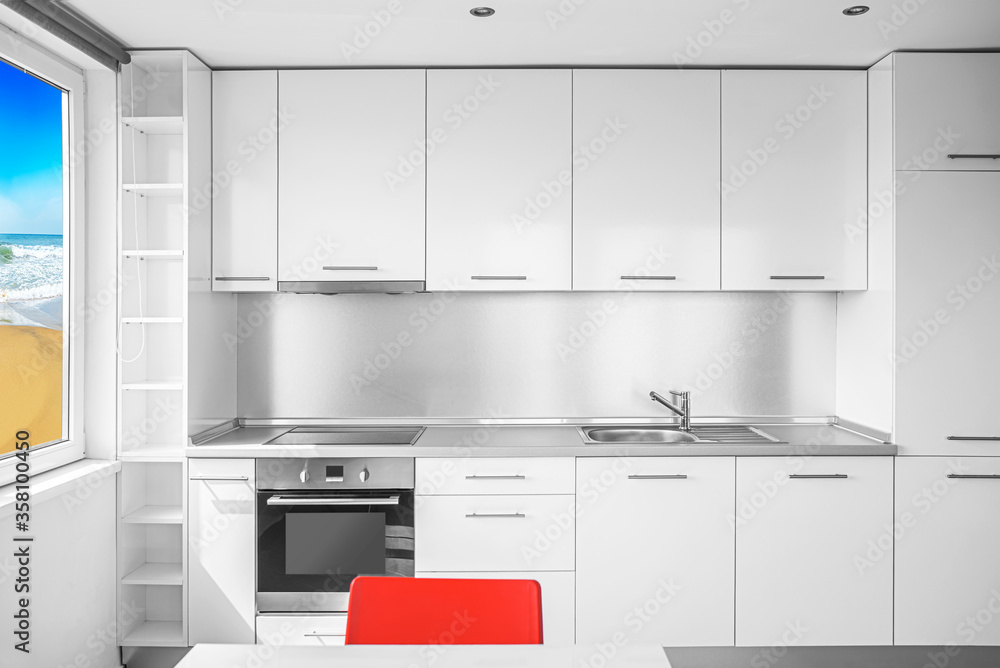 White kitchen furniture wall. White kitchen closeup. White kitchen furniture wall. White kitchen closeup.