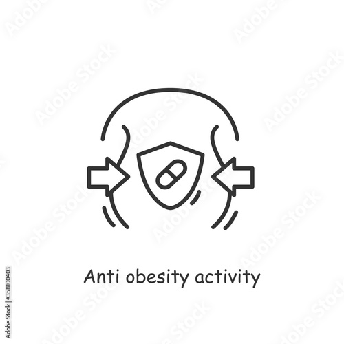 Activity probiotics of anti obesity icon.Linear sign for losing weight and fat burn concept.Dieting,nutrition, healthcare concept.Vitamins and medicine for overweight.Line editable vector illustration