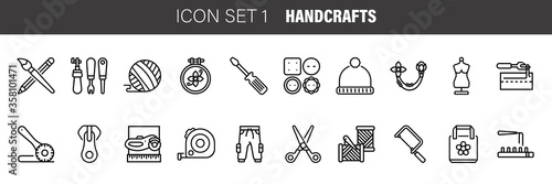 Flat thin line icons set. Vector collection of handcrafts . Isolated on white background.
