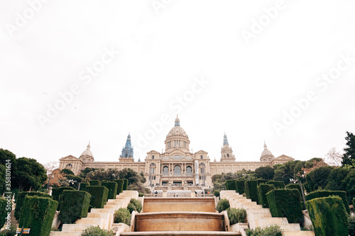 National Palace in Barcelona, Spain. A public palace on Mount Montjuic at the end of the esplanade-avenida of the queen Of Mary-Cristina, walking from the Square of Spain.