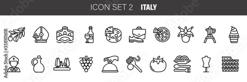 Italy icons set. Tourism and attractions, thin line design. Symbols of the country. isolated vector illustration