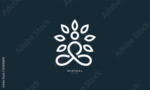 A line art icon logo of a yoga person with a tree