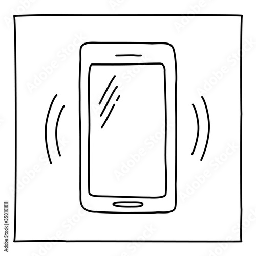 Doodle ringing mobile phone icon hand drawn with thin line