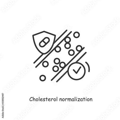 Probiotics to normalization of cholesterol icon.Medicines for high blood pressure,heart attack,thrombosis and infarction prevention.Medicine and healthcare concept.Linear editable vector illustration