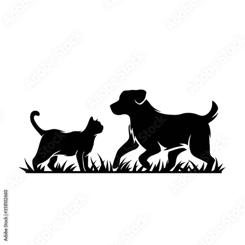 Vector silhouette of a dog and cat