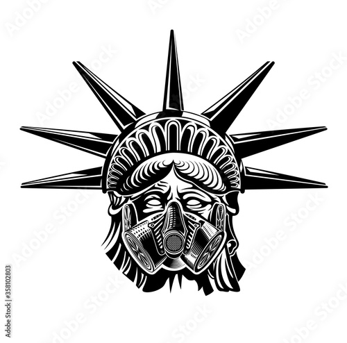 Statue of Liberty by wearing a gas mask. Vector image
