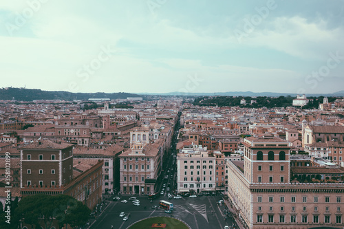 Panoramic view of Piazza Venezia and city from Vittoriano