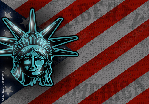 Statue of liberty on American flag background. Independence day, memorial day. Vector illustration.