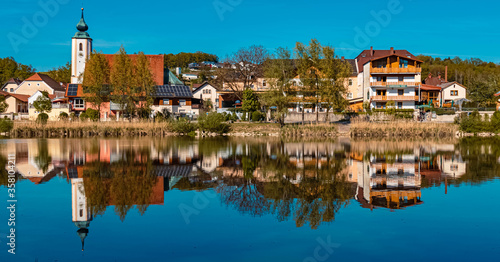 Beautiful spring view with reflections at Windorf, Danube, Bavaria, Germany