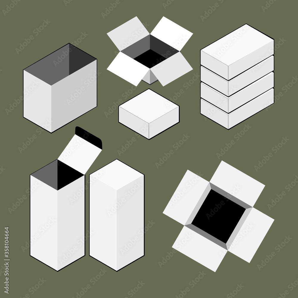 Vector mock-up package blank empty box for delivery service or beauty product isolated on green tone Vector mock-up package blank empty box for delivery service or beauty product isolated on green tone