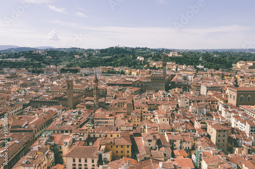 Aerial panoramic view of city of Florence from cupola of Florence Cathedral