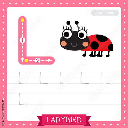 Letter L uppercase tracing practice worksheet of Ladybird © natchapohn