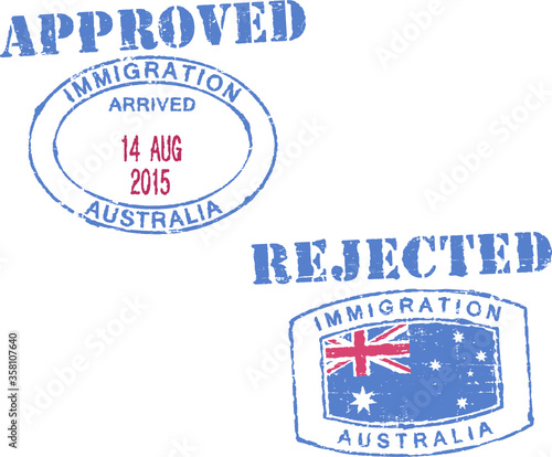 Passport stamps ''Immigration-Australia-approved/rejected''.