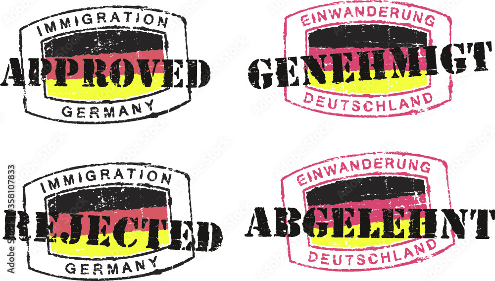 Passport stamps ''Immigration-approved/rejected-Germany''. English and german inscription.