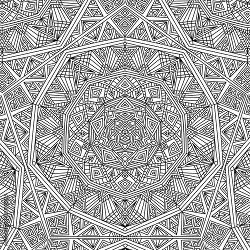 Doodle abstract background. Hand drawn geometric pattern. Coloring book page for adults and kids. Outline illustration. Black and white.