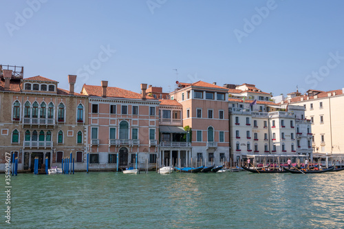 Panoramic view of Grand Canal  Canal Grande  with active traffic boats