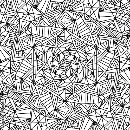 Doodle abstract background. Hand drawn geometric pattern. Coloring book page for adults and kids. Outline illustration. Black and white.