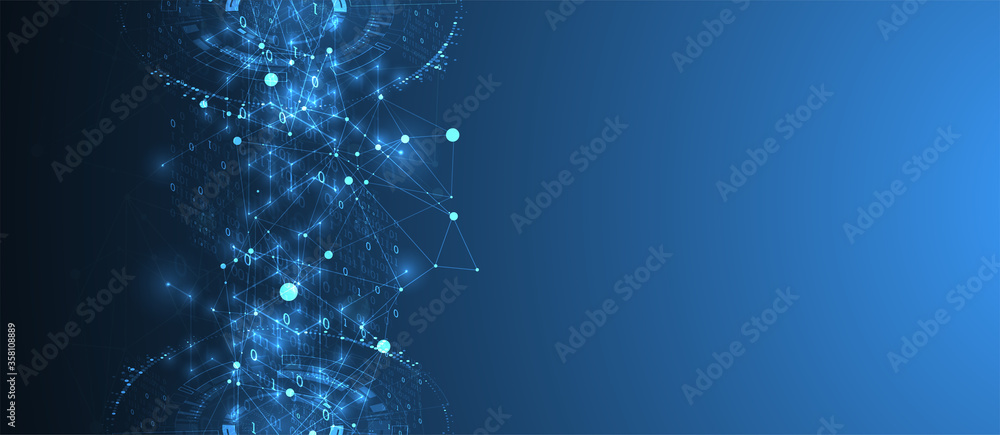 Technology background with plexus effect. Big data concept. Binary ...