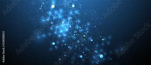 Technology background with plexus effect. Big data concept. Binary computer code.  Vector illustration.