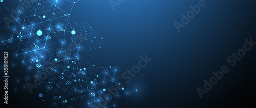 Technology background with plexus effect. Big data concept. Binary computer code.  Vector illustration.