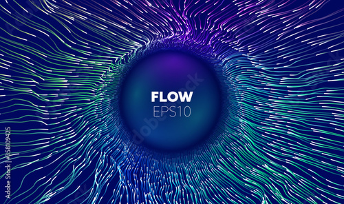 Wave flow. Technology digital wave background concept. Concentric data flow. Big data abstract vector background.