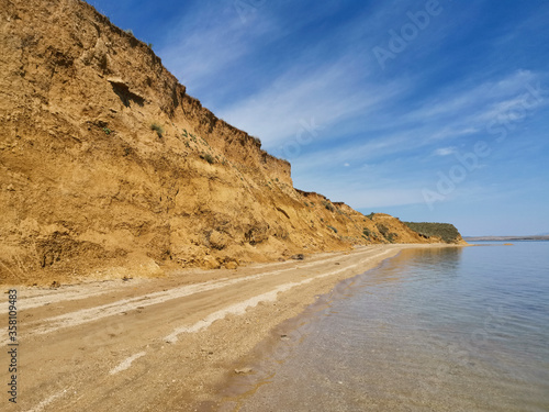 Fototapeta Naklejka Na Ścianę i Meble -  Famous beach near Sabunike on Privlaka peninsula near Nin, Zadar, Croatia on the Adriatic Sea. It is sandy beach very popular among families with children