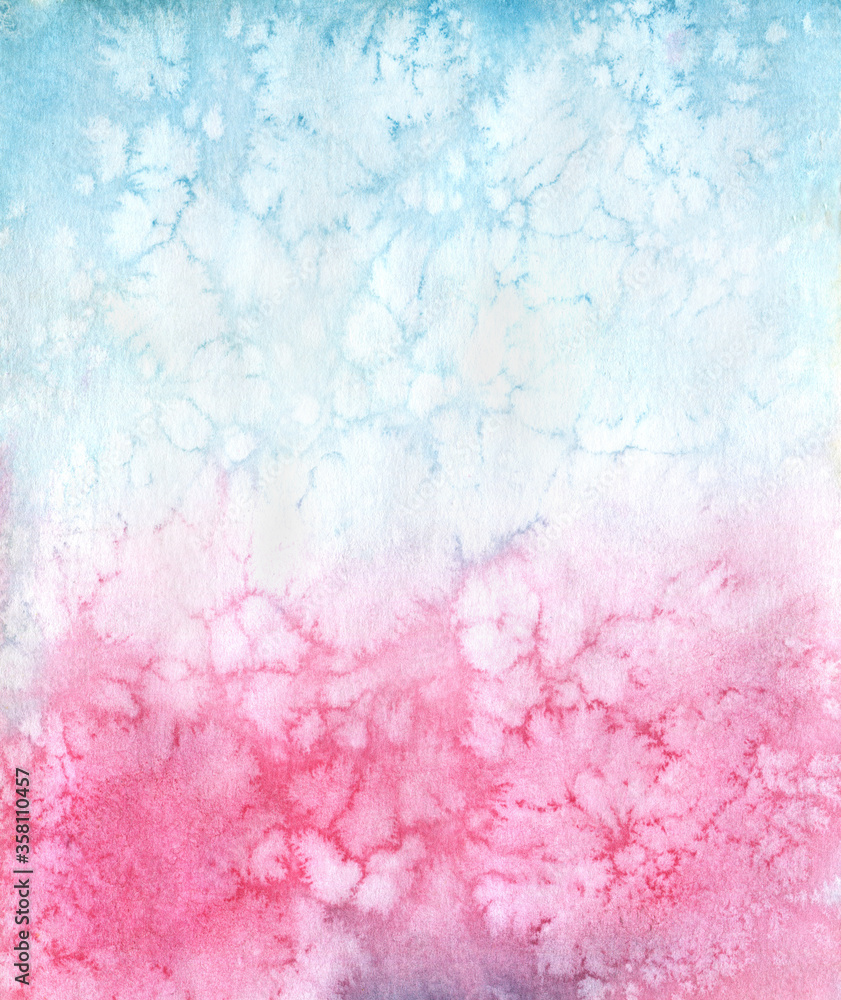 Watercolor texture splashes and stains, color blue and pink with white spots