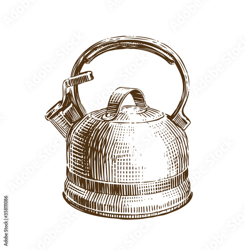 Hand-drawn retro kettle. Teapot sketch vector illustration