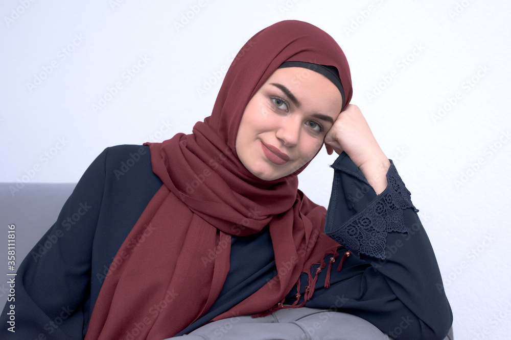 Portret of young muslim teenager arab girl with hijab on white background Portret of young muslim teenager arab girl with hijab on white background