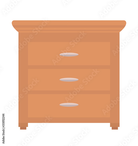 Chest of drawers isolated piece of furniture. Vector commode of brown color, bureau or night table. Home interior design, dresser or cupboard, modern house decor
