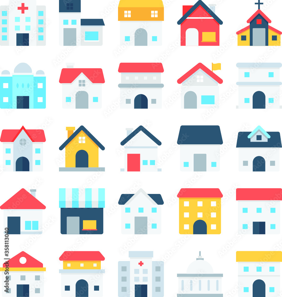 Buildings Vector Icons in Flat Design