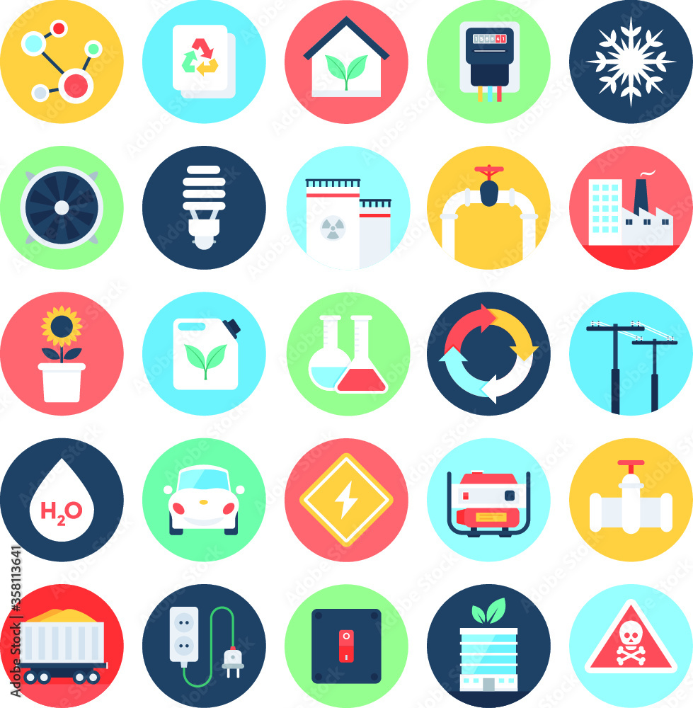 Energy and Power Flat Icons Collection Energy and Power Flat Icons Collection