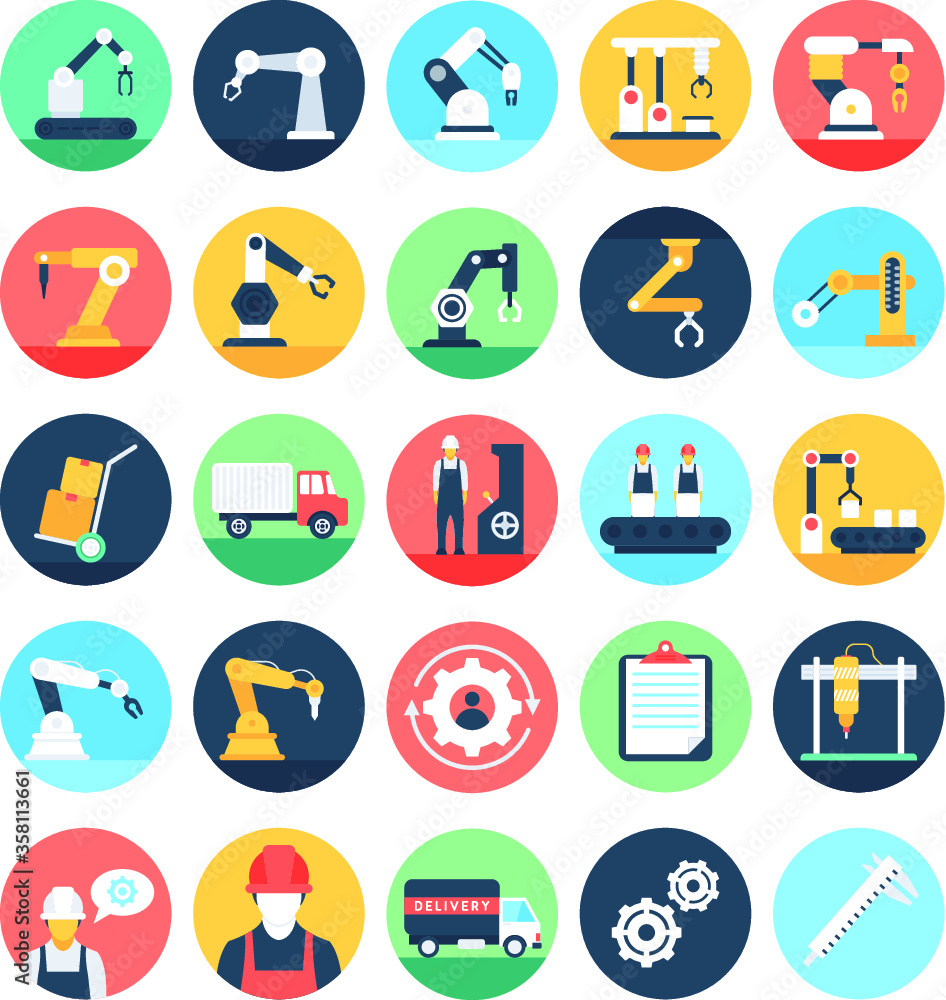 Manufacturing and Production Flat Icons Manufacturing and Production Flat Icons