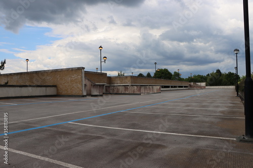 empty car park multi-storey top tier