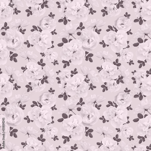 Seamless Botanical pattern with white flowers of wild rose. Design for textiles, fabrics, Wallpaper, home decor, packaging, paper.