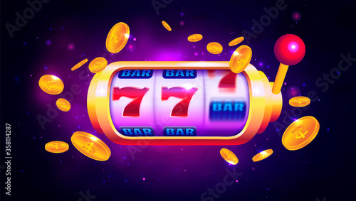 Spin and Win Slot Machine. Trendy Casino Design with Space Background