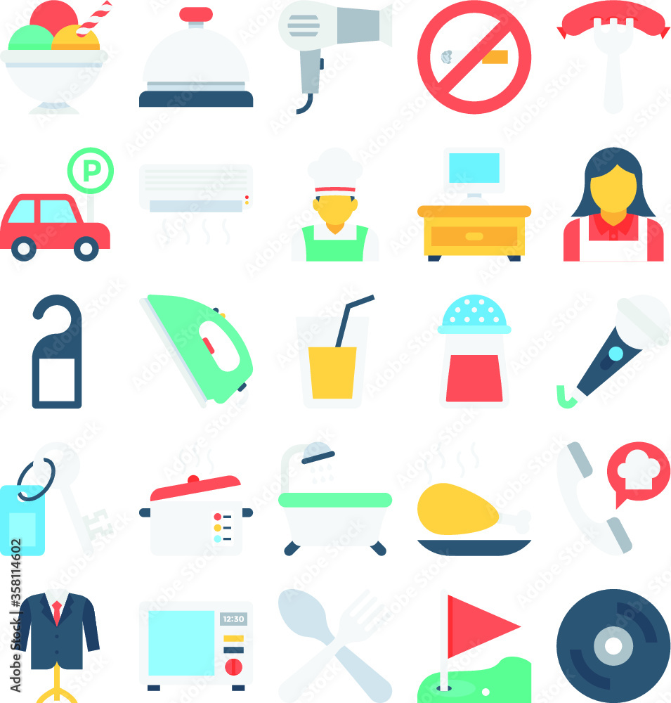 Pack of Hotel and Restaurant Vector Icons Pack of Hotel and Restaurant Vector Icons