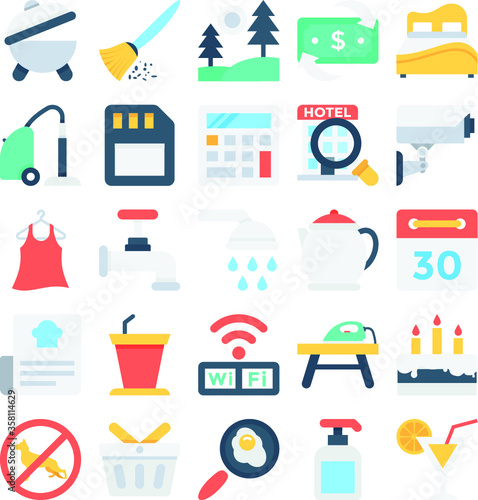 Hotel and Restaurant Vector Icons In Flat Design