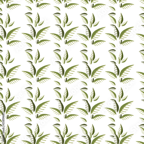 Fototapeta Naklejka Na Ścianę i Meble -  Seamless pattern of green leaves flat vector illustration on white background