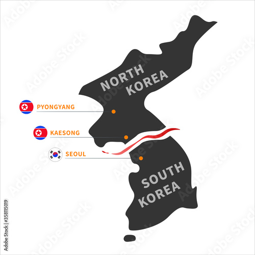 location map vector of highlight north korea, south korea, Kaesong industrial zone with flag , white background, political issue