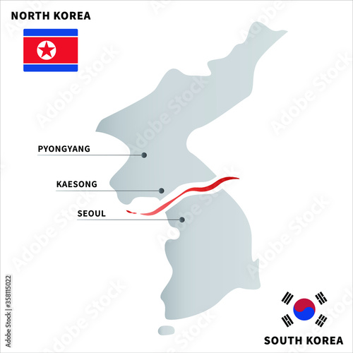 location map vector of highlight north korea, south korea, Kaesong industrial zone with flag , white background, political issue
