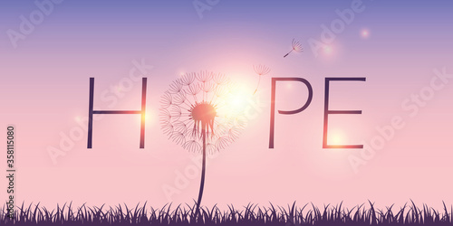 hope typography with dandelion on sky background vector illustration EPS10