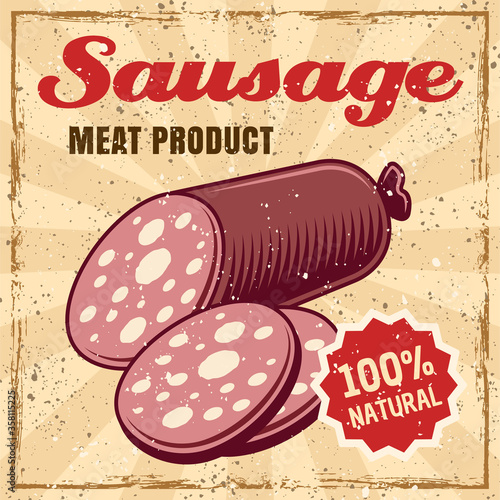 Sausage salami colored retro banner with textures